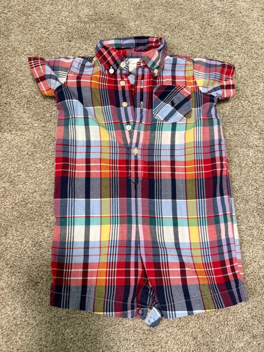 Ralph LaurenPlaid Button-Up Romper